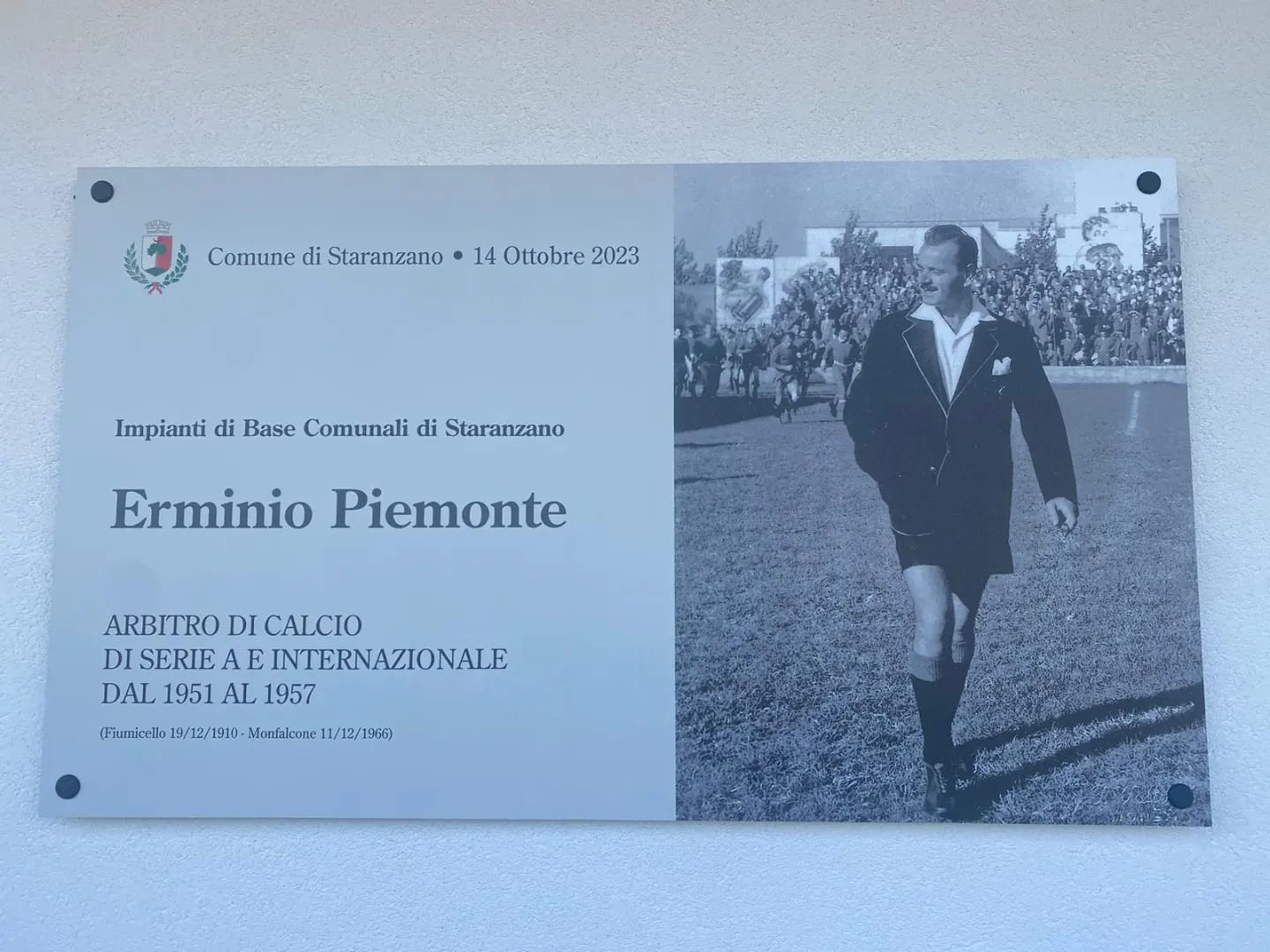 Un campo sportivo dedicato a Erminio Piemonte, storico arbitro internazionale